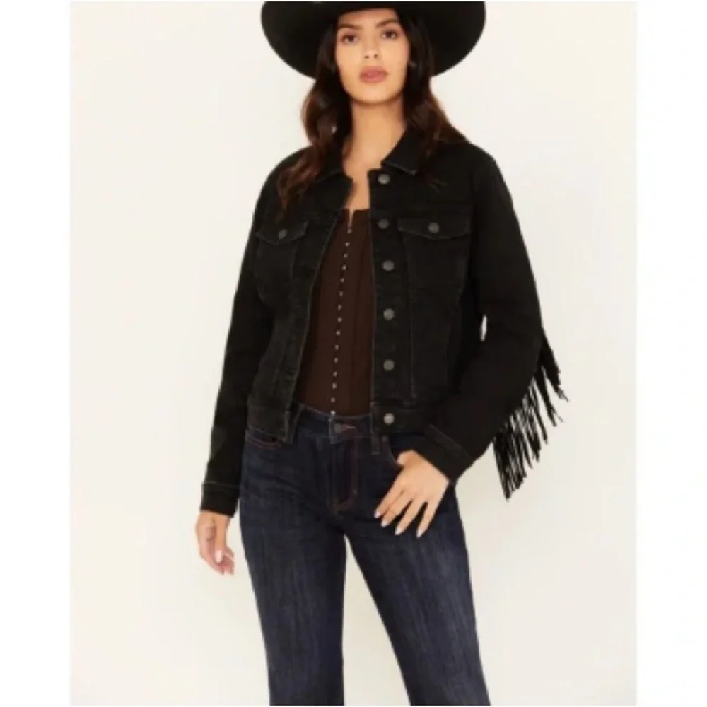 Idyllwind Outlaw Western Leather Fringe Jean Denim Jacket Black - Picture 8 of 8